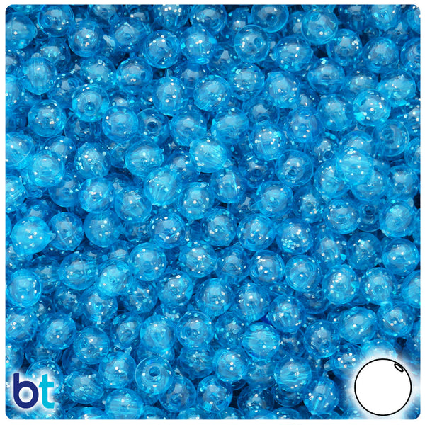 BeadTin Turquoise Sparkle 6mm Round Plastic Craft Beads (500pcs)