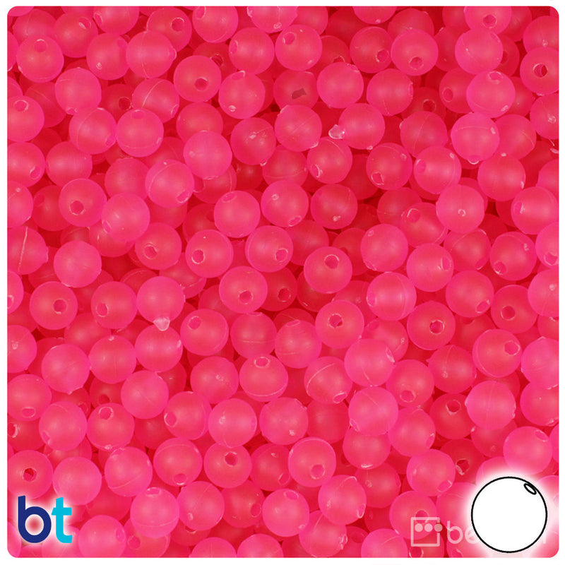 BeadTin Hot Pink Frosted 6mm Round Plastic Craft Beads (500pcs)