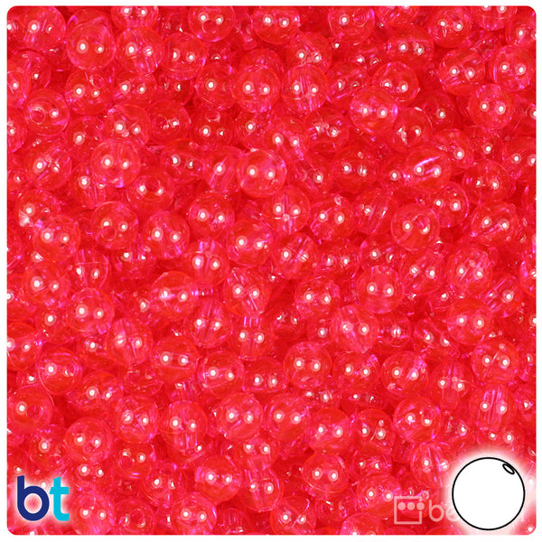 BeadTin Hot Pink Transparent 6mm Round Plastic Craft Beads (500pcs)