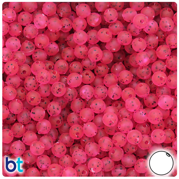 BeadTin Hot Pink Frosted w/Black Flakes 6mm Round Plastic Craft Beads (500pcs)