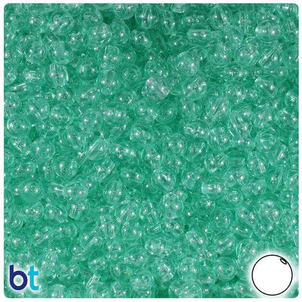 BeadTin Green Aqua Transparent 6mm Round Plastic Craft Beads (500pcs)