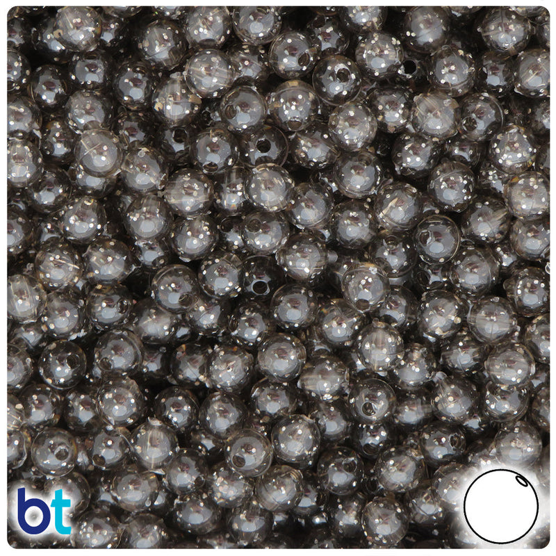 BeadTin Jet Sparkle 6mm Round Plastic Craft Beads (500pcs)