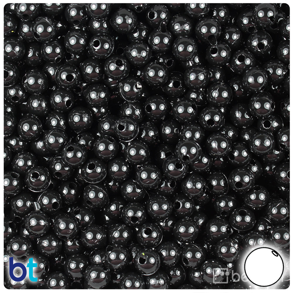 BeadTin Black Opaque 6mm Round Plastic Craft Beads (500pcs)