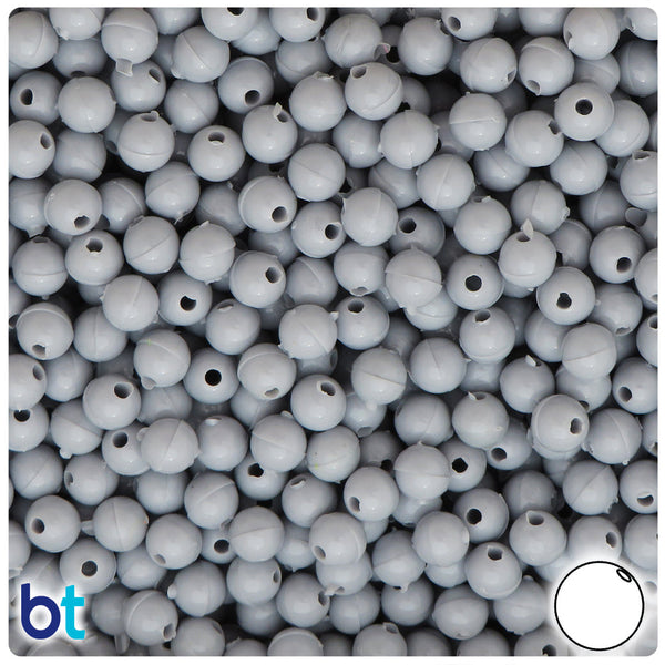 BeadTin Grey Opaque 6mm Round Plastic Craft Beads (500pcs)