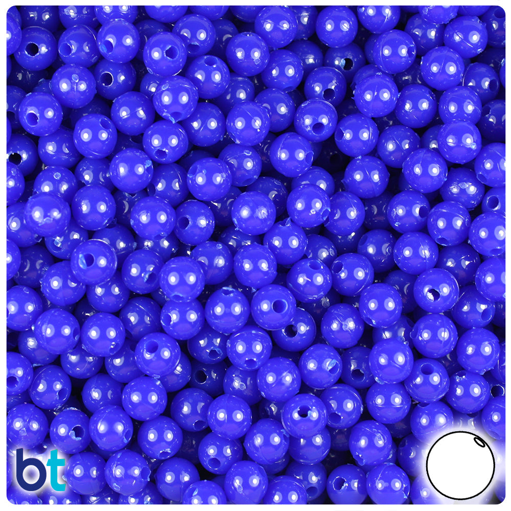 BeadTin Royal Blue Opaque 6mm Round Plastic Craft Beads (500pcs)