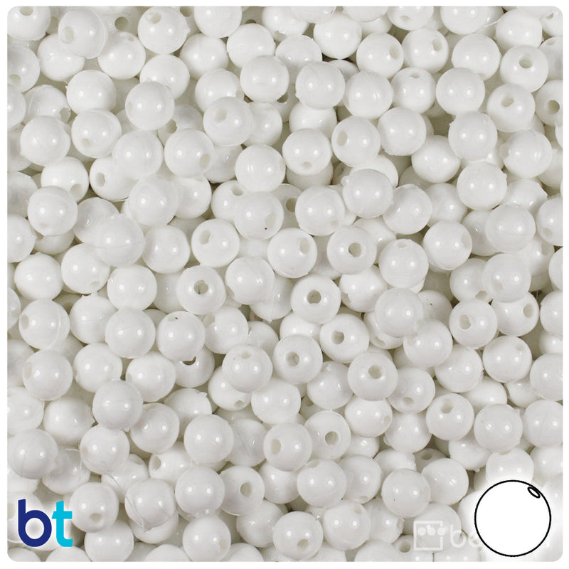 BeadTin White Opaque 6mm Round Plastic Craft Beads (500pcs)