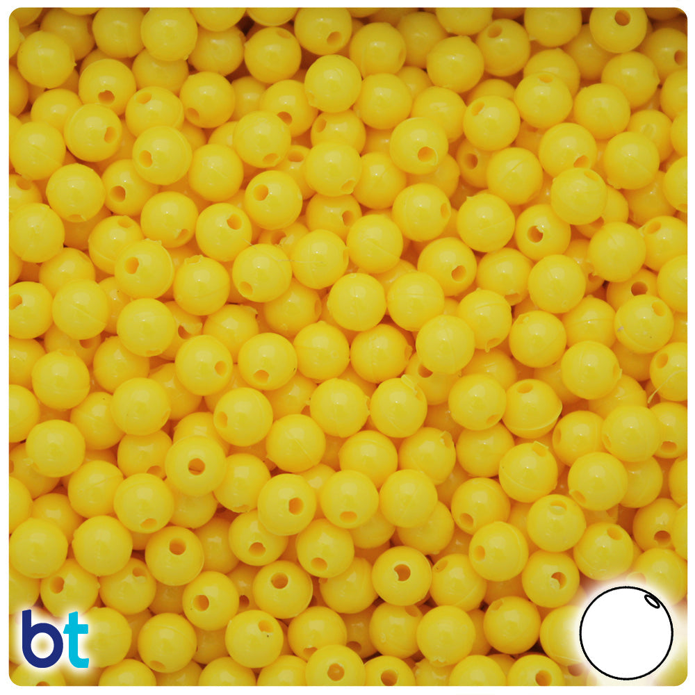 BeadTin Yellow Opaque 6mm Round Plastic Craft Beads (500pcs)