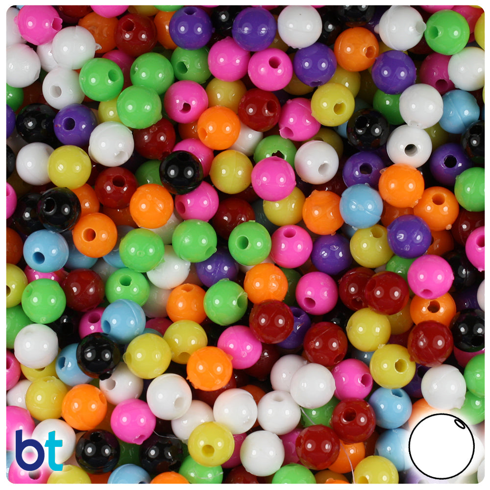 BeadTin Opaque Mix 6mm Round Plastic Craft Beads (500pcs)