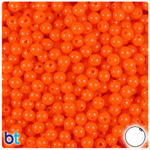 BeadTin Tangelo Neon Bright 6mm Round Plastic Craft Beads (500pcs)