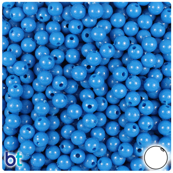 BeadTin True Blue Neon Bright 6mm Round Plastic Craft Beads (500pcs)