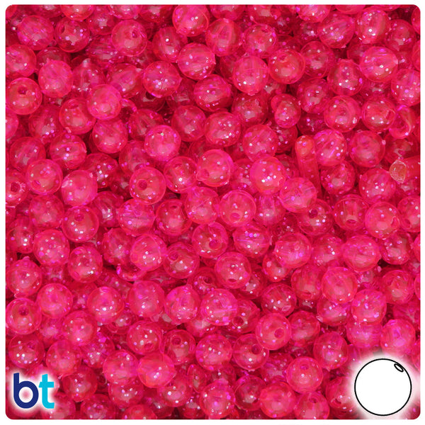 BeadTin Bright Pink Sparkle 6mm Round Plastic Craft Beads (500pcs)