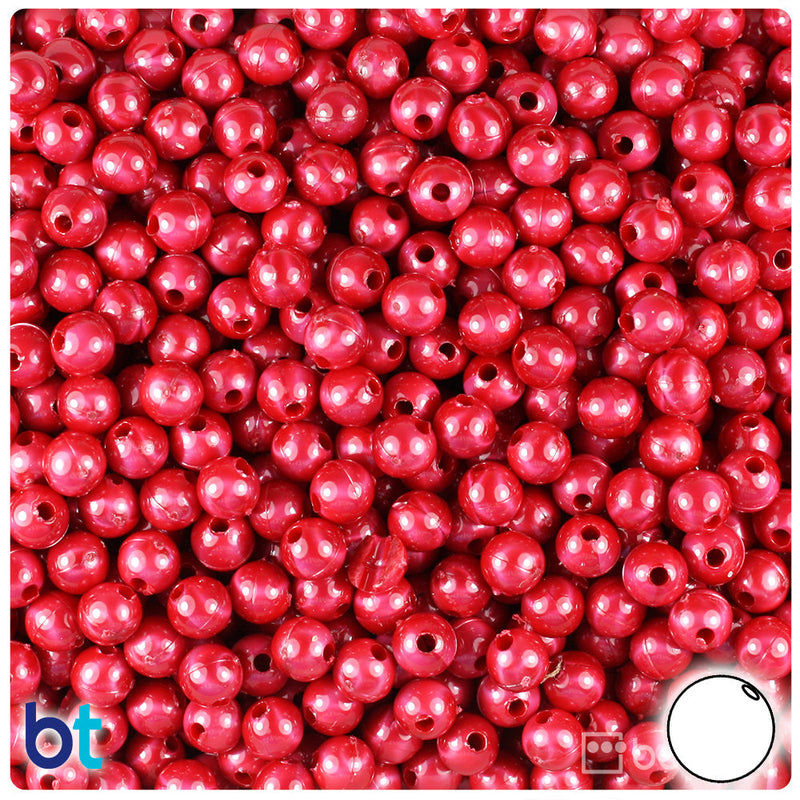 BeadTin Red Pearl 6mm Round Plastic Craft Beads (500pcs)