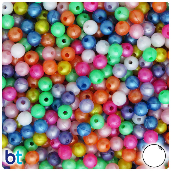 BeadTin Pearl Mix 6mm Round Plastic Craft Beads (500pcs)