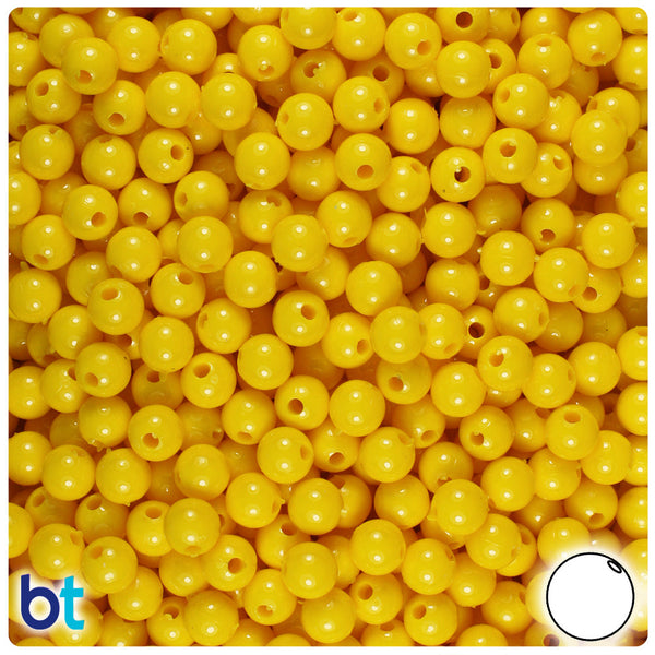 BeadTin Bright Yellow Opaque 6mm Round Plastic Craft Beads (500pcs)