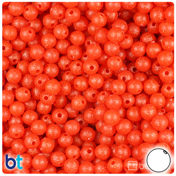 BeadTin Fire Red Frosted w/Gold Flakes 6mm Round Plastic Craft Beads (500pcs)