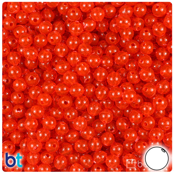 BeadTin Fire Red Transparent 6mm Round Plastic Craft Beads (500pcs)