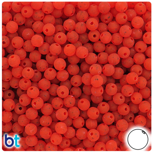 BeadTin Fire Red Frosted w/Black Flakes 6mm Round Plastic Craft Beads (500pcs)