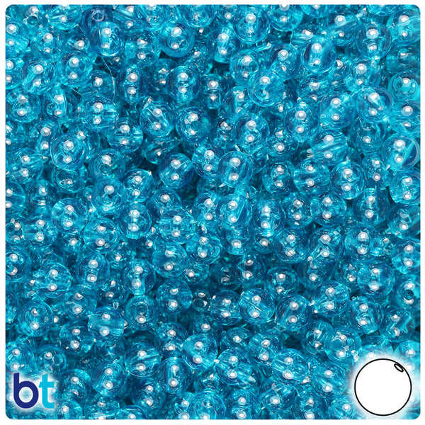 BeadTin Teal Transparent 6mm Round Plastic Craft Beads (500pcs)