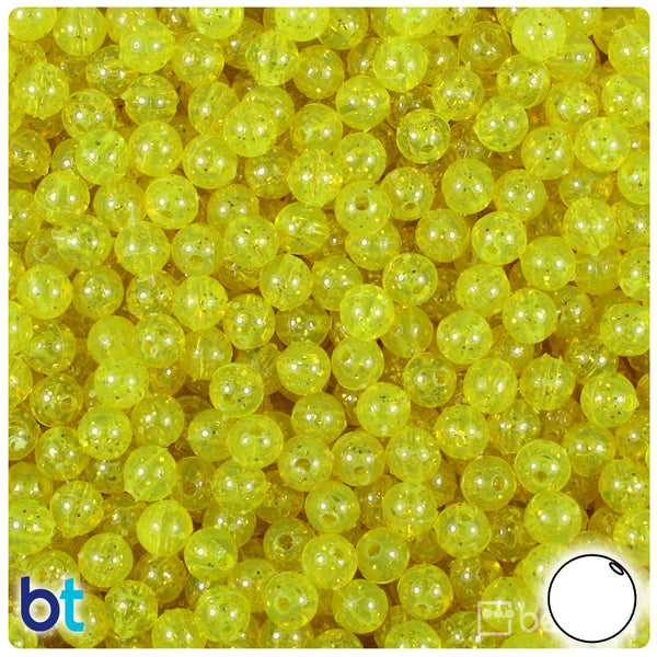 BeadTin Lure Yellow Gold Sparkle 6mm Round Plastic Craft Beads (500pcs)