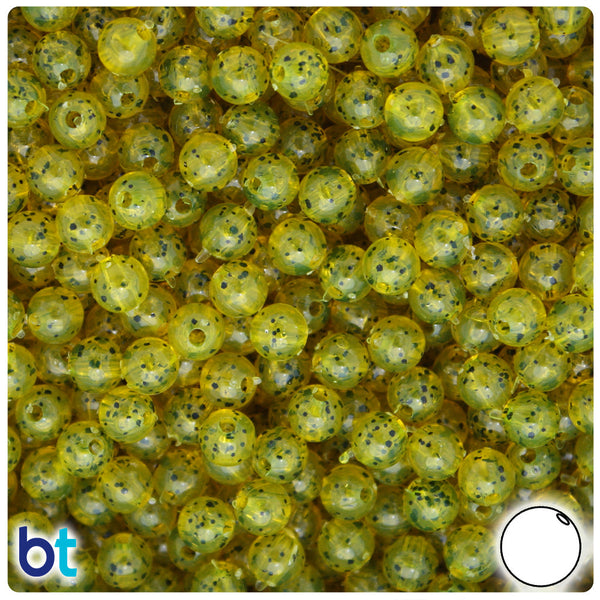 BeadTin Lure Yellow Black Sparkle 6mm Round Plastic Craft Beads (500pcs)