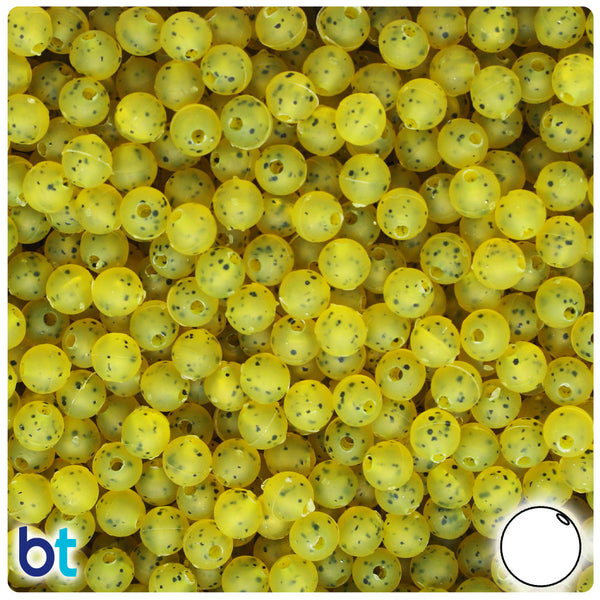 BeadTin Lure Yellow Frosted w/Black Flakes 6mm Round Plastic Craft Beads (500pcs)