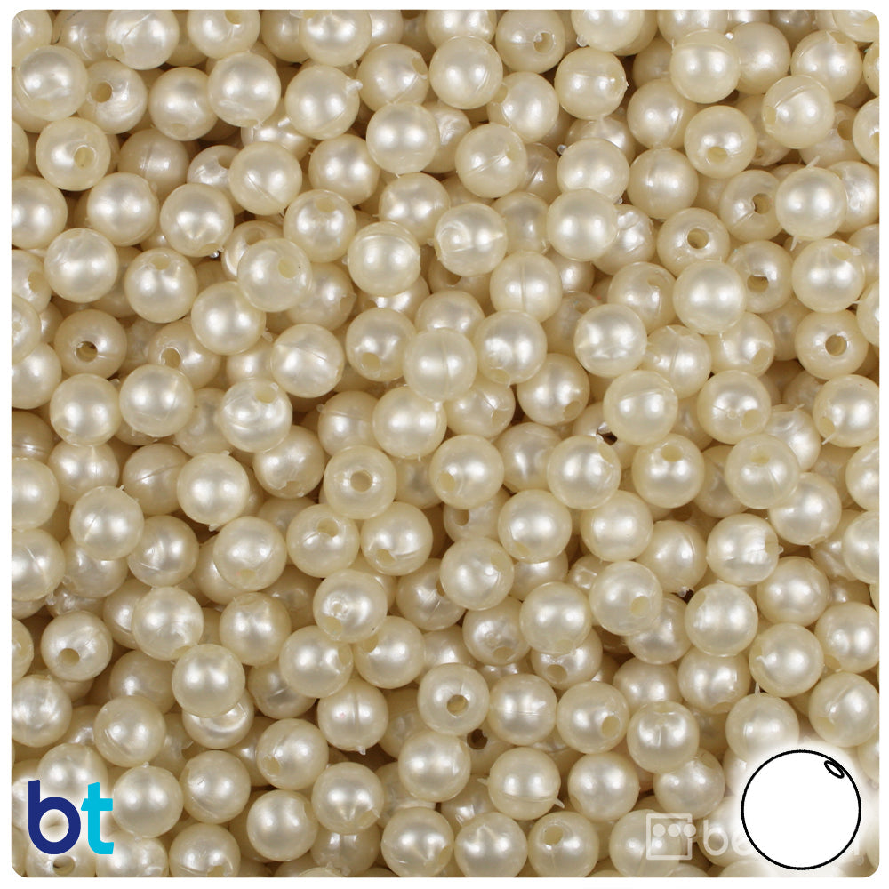 BeadTin Natural Pearl 6mm Round Plastic Craft Beads (500pcs)