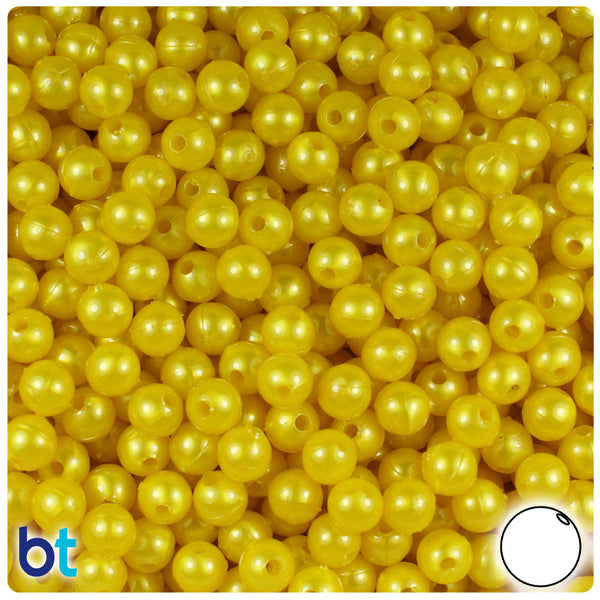 BeadTin Yellow Pearl 6mm Round Plastic Craft Beads (500pcs)