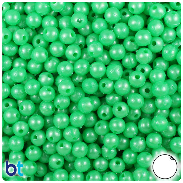 BeadTin Bright Green Pearl 6mm Round Plastic Craft Beads (500pcs)