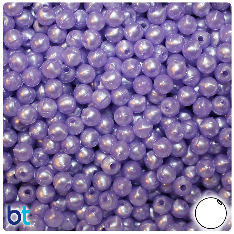 BeadTin Light Purple Pearl 6mm Round Plastic Craft Beads (500pcs)