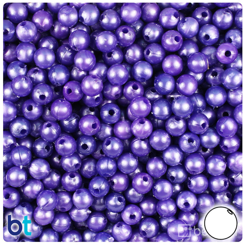 BeadTin Dark Purple Pearl 6mm Round Plastic Craft Beads (500pcs)