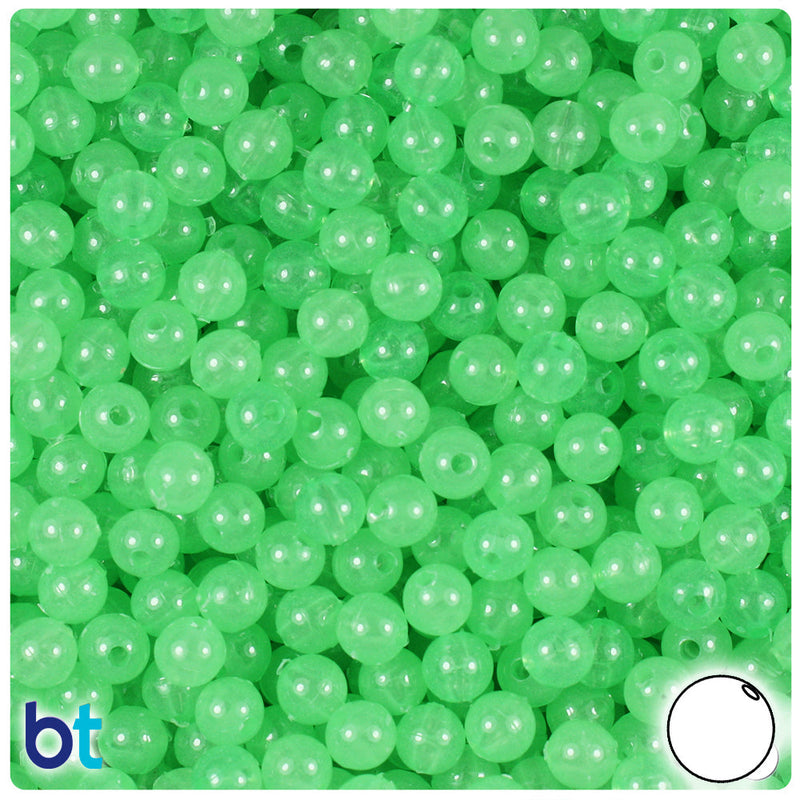 BeadTin Green Glow 6mm Round Plastic Craft Beads (500pcs)