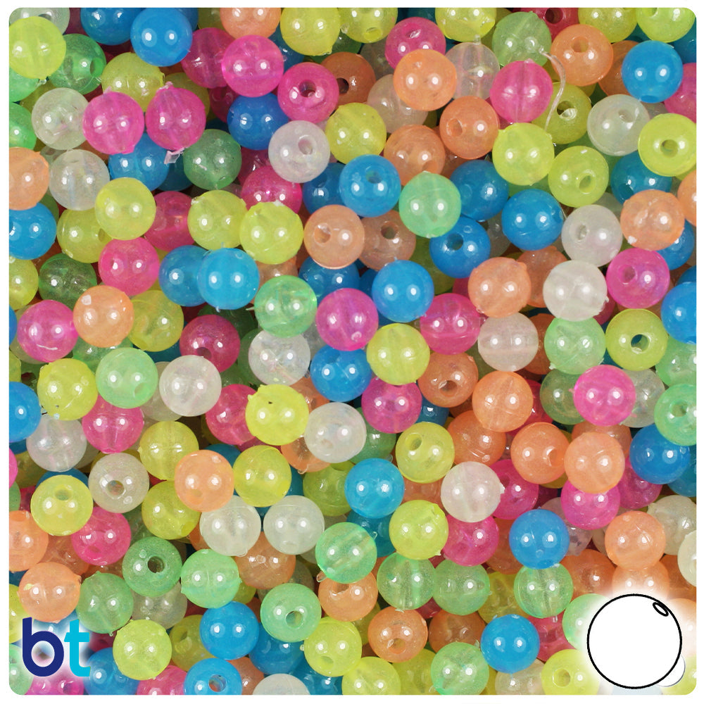 BeadTin Glow Mix 6mm Round Plastic Craft Beads (500pcs)