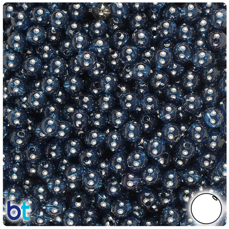 BeadTin Montana Blue Transparent 6mm Round Plastic Craft Beads (500pcs)