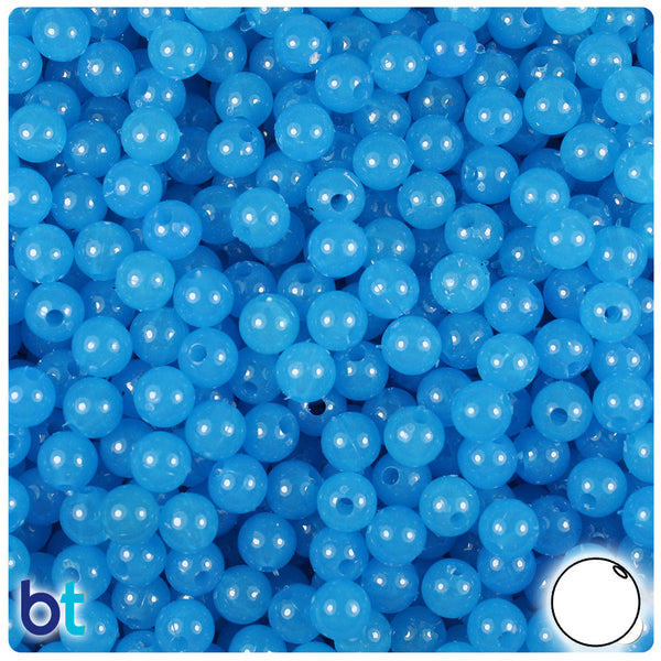 BeadTin Blue Glow 6mm Round Plastic Craft Beads (500pcs)