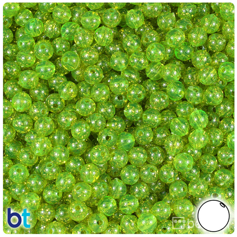 BeadTin Lime Roe Gold Sparkle 6mm Round Plastic Craft Beads (500pcs)