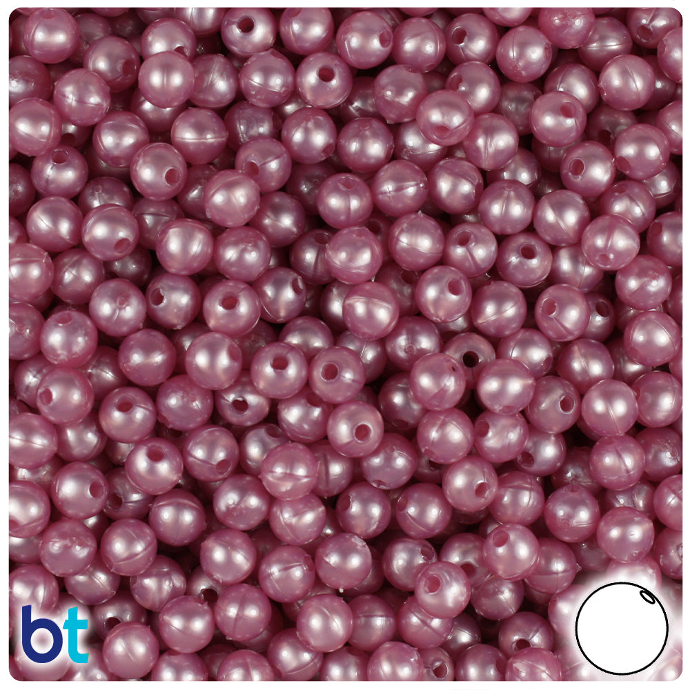 BeadTin Mauve Pearl 6mm Round Plastic Craft Beads (500pcs)