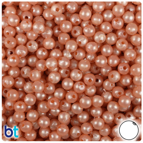 BeadTin Peach Pearl 6mm Round Plastic Craft Beads (500pcs)