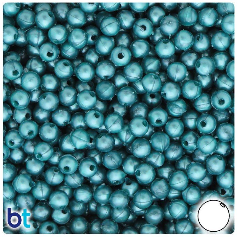 BeadTin Teal Pearl 6mm Round Plastic Craft Beads (500pcs)