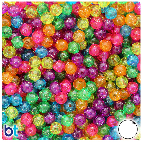 BeadTin Jelly Sparkle Mix 6mm Round Plastic Craft Beads (500pcs)