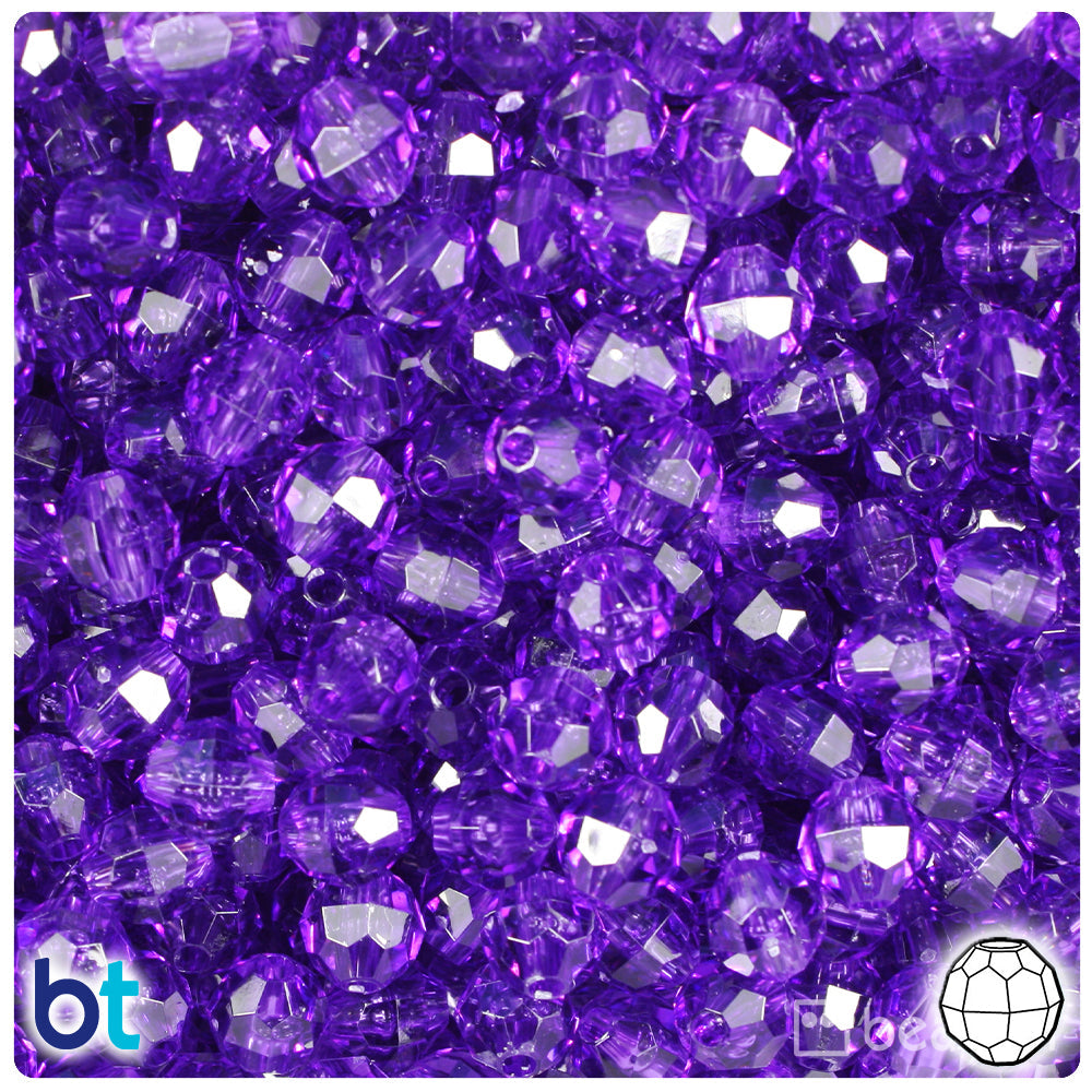 BeadTin Amethyst Transparent 8mm Faceted Round Plastic Craft Beads (450pcs)
