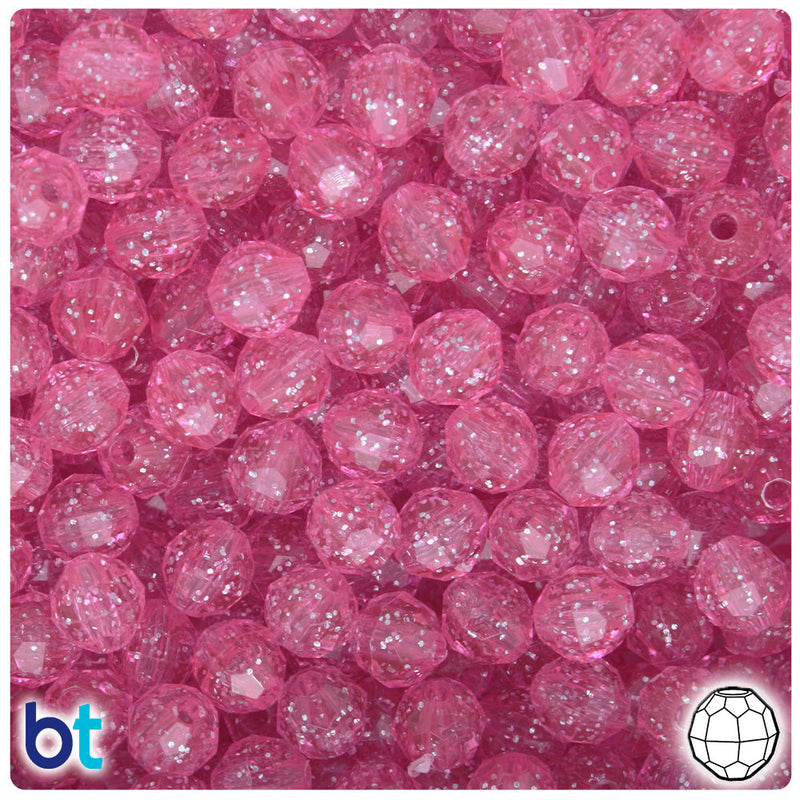 BeadTin Pink Sparkle 8mm Faceted Round Plastic Craft Beads (450pcs)