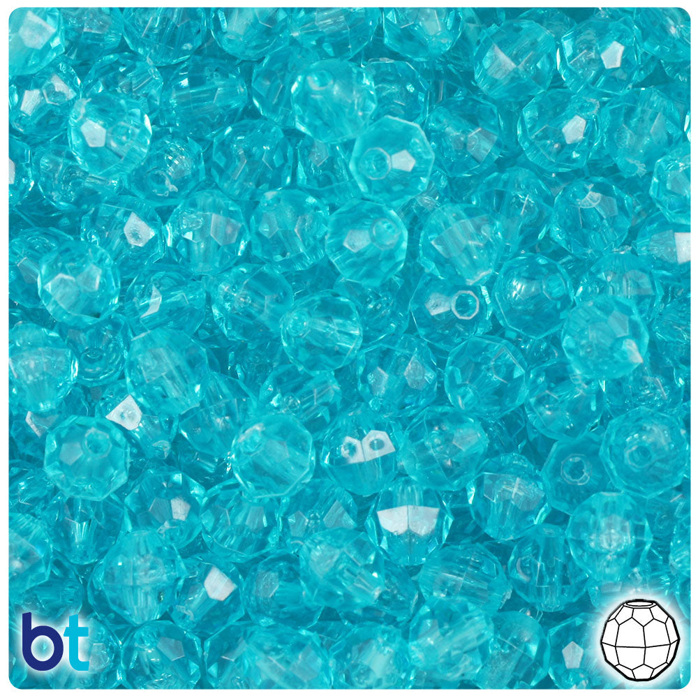 BeadTin Light Turquoise Transparent 8mm Faceted Round Plastic Craft Beads (450pcs)