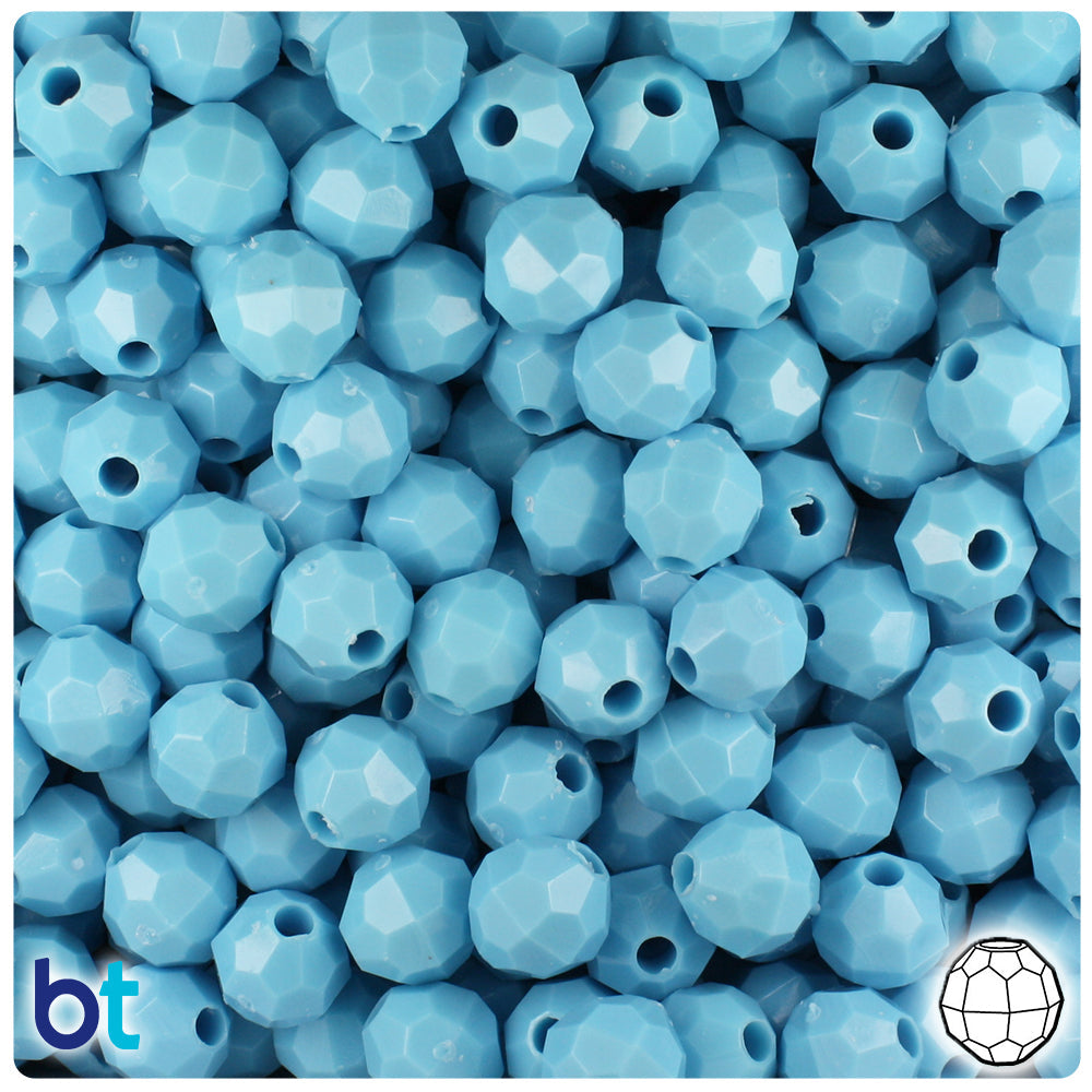 BeadTin Baby Blue Opaque 8mm Faceted Round Plastic Craft Beads (450pcs)