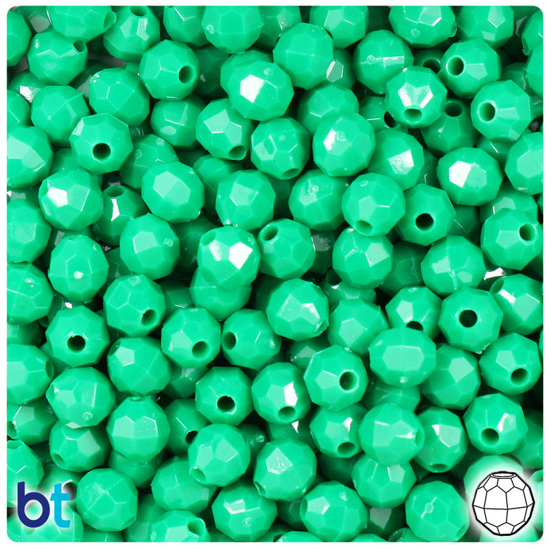 BeadTin Green Opaque 8mm Faceted Round Plastic Craft Beads (450pcs)