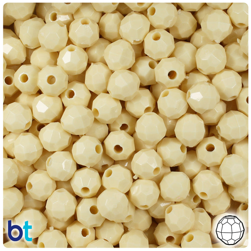 BeadTin Ivory Opaque 8mm Faceted Round Plastic Craft Beads (450pcs)