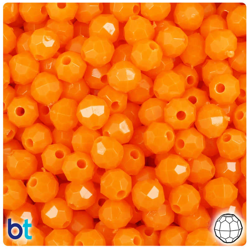 BeadTin Orange Opaque 8mm Faceted Round Plastic Craft Beads (450pcs)