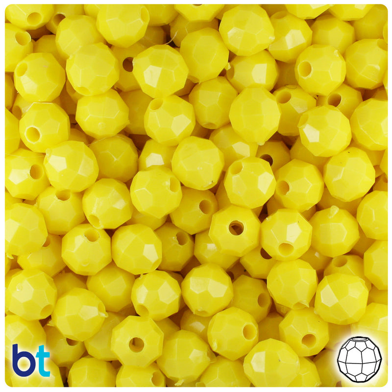 BeadTin Yellow Opaque 8mm Faceted Round Plastic Craft Beads (450pcs)