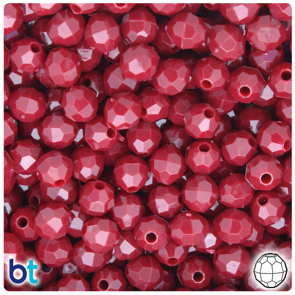 BeadTin Burgundy Opaque 8mm Faceted Round Plastic Craft Beads (450pcs)