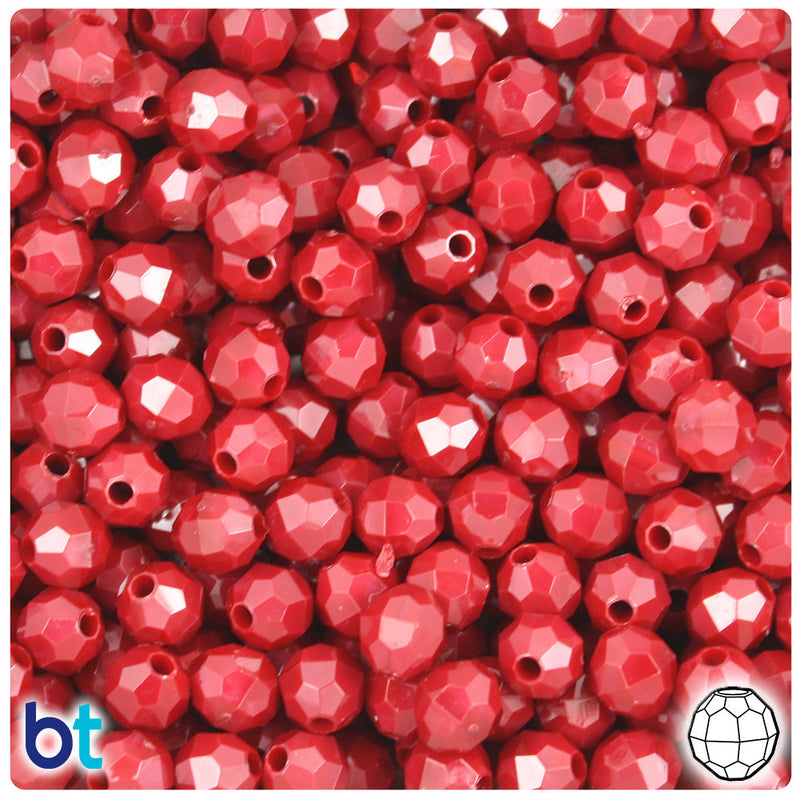 BeadTin Red Pearl 8mm Faceted Round Plastic Craft Beads (450pcs)