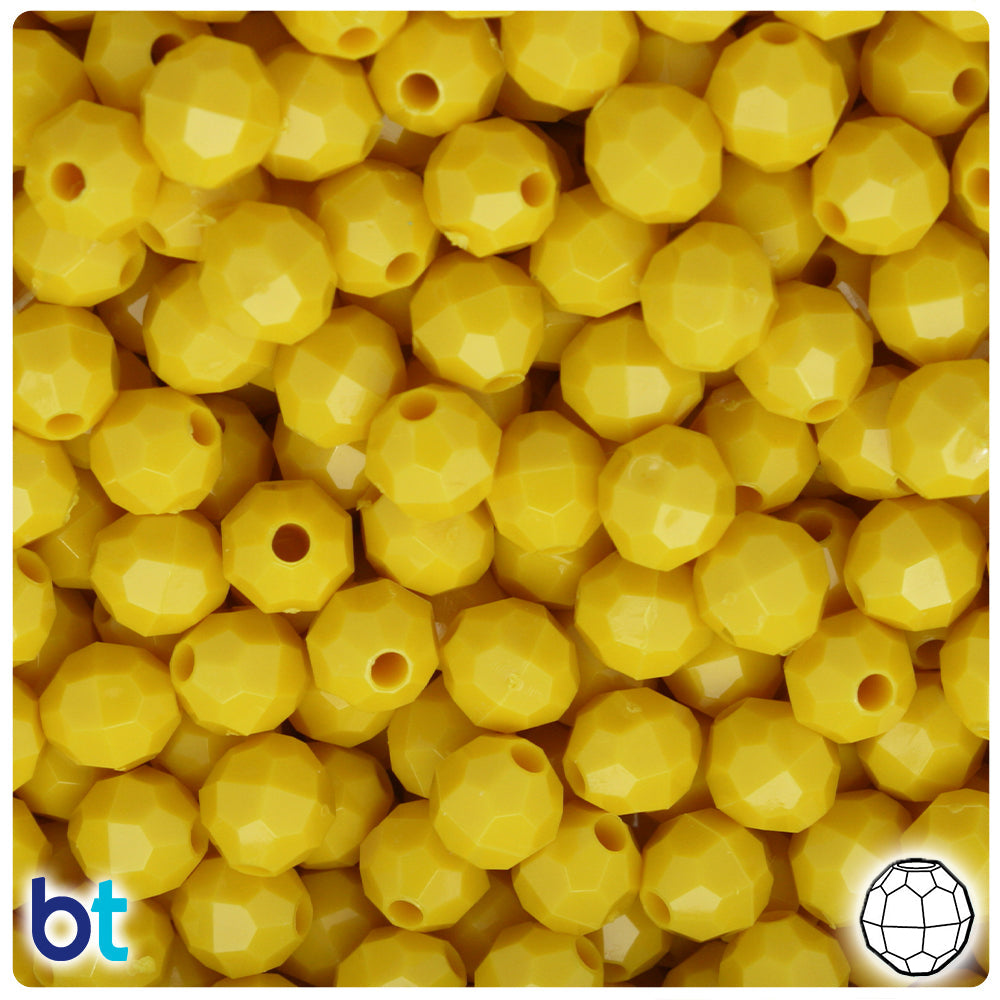 BeadTin Bright Yellow Opaque 8mm Faceted Round Plastic Craft Beads (450pcs)